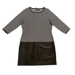 Lauren Ralph Lauren Womens Houndstooth Drop Waist Faux Leather Dress Black XL